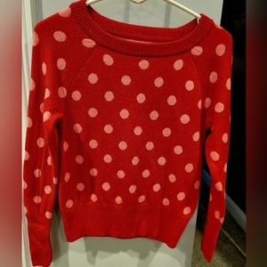 GAP Red Polka Dot Boat Neck Sweater, Size XS